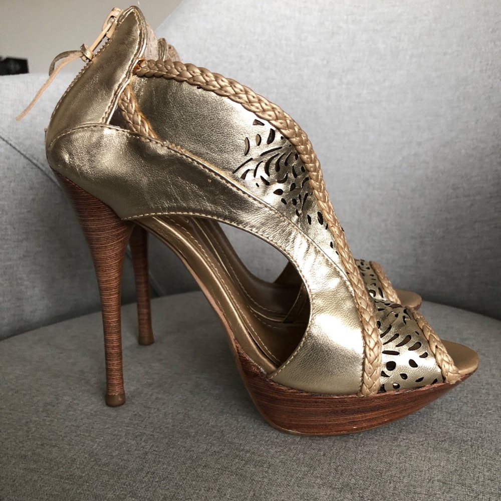 Brazilian Made Gold Leather Platform Heels EU36
